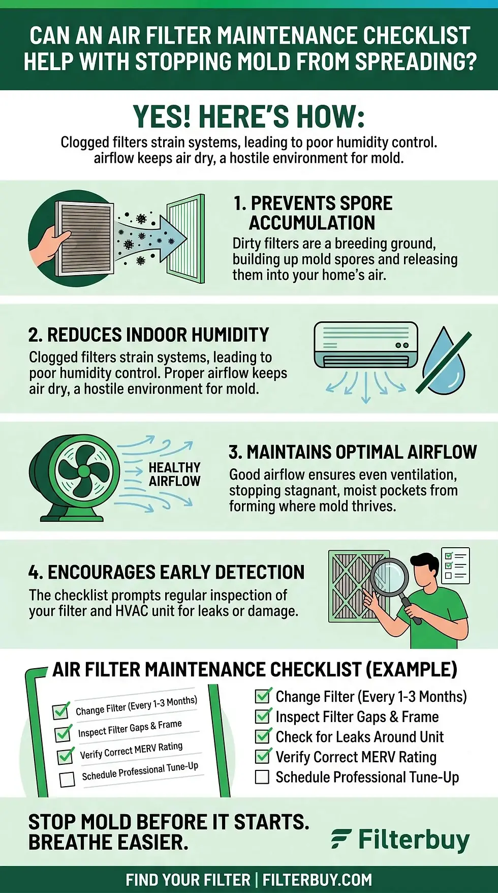 Infographic of Can an Air Filter Maintenance Checklist Help with Stopping Mold from Spreading?