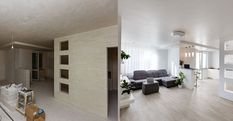 Fix and flip kitchen renovation: before and after transformation with modern finishes and stainless steel appliances.