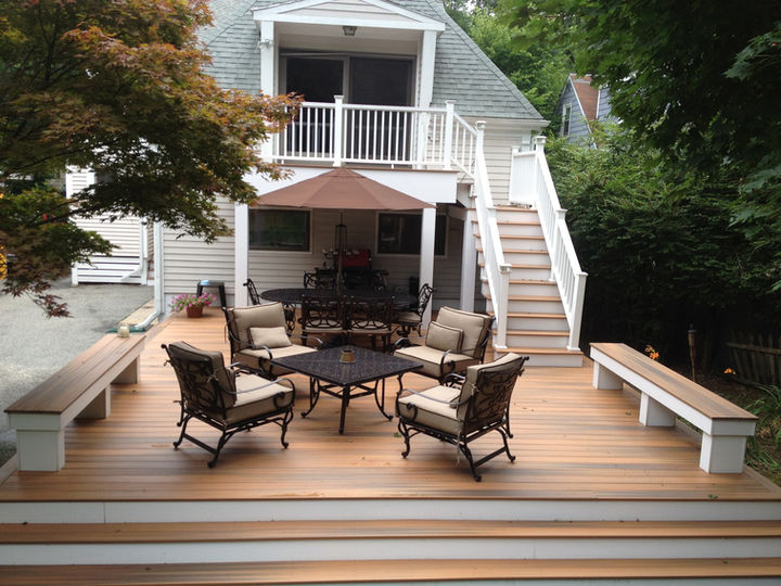 A steel frame deck with Fiberon composite decking.