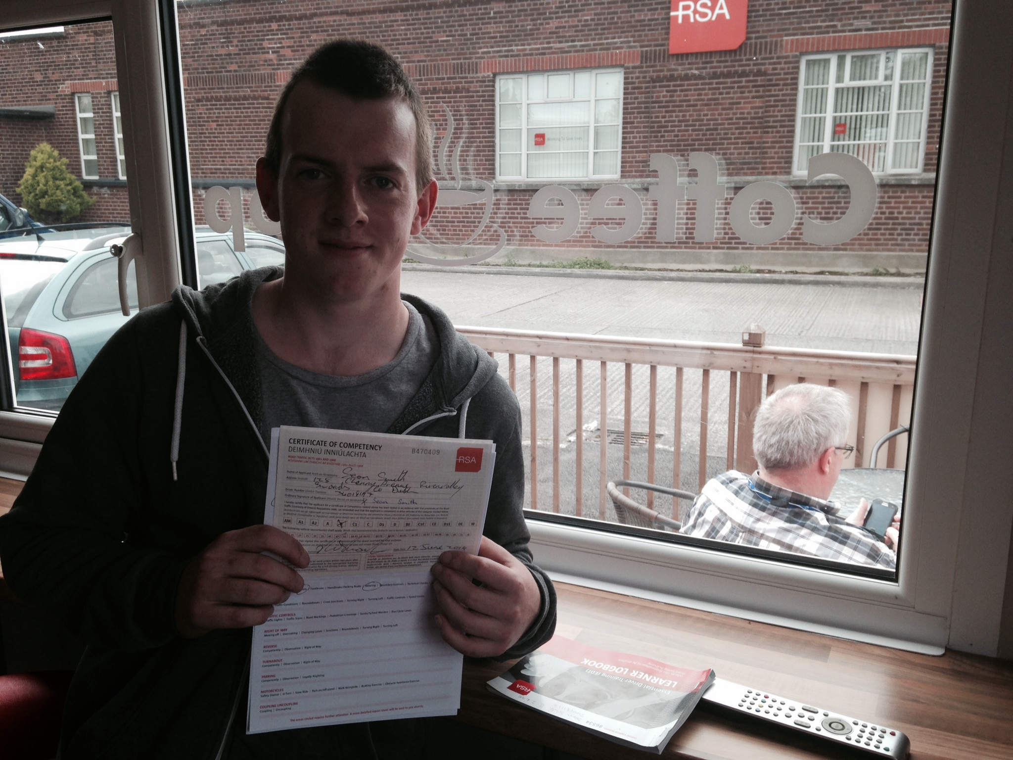Congratulations for passing his RSA driving test with Philip
