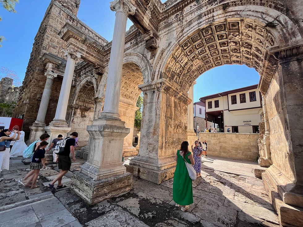 Hadrian's Gate is a popular spot for tourists and even the occasional bride and groom wedding party.