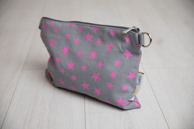 cross body grey canvas bag pink stars