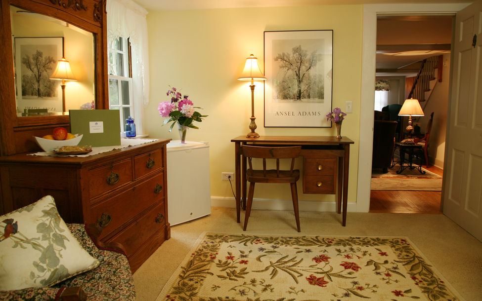 The elegant sitting room in the Rachel Suite at the Morning Glory Inn in York Harbor, Maine.