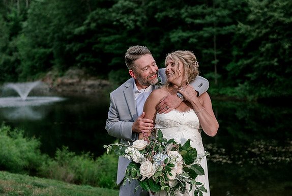 couple embracing at the fosters events outdoor wedding space