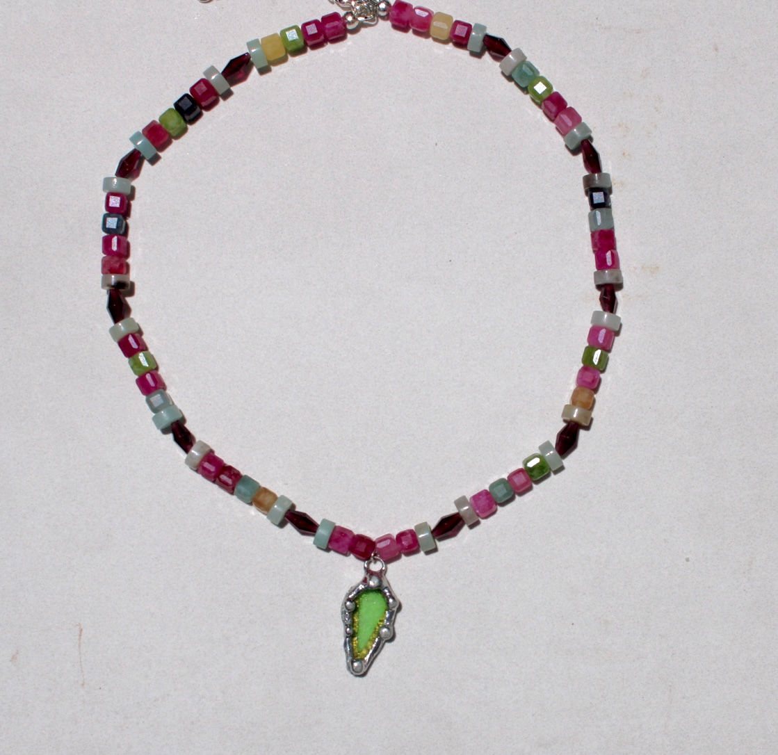 Watermelon tourmaline sea glass chocker