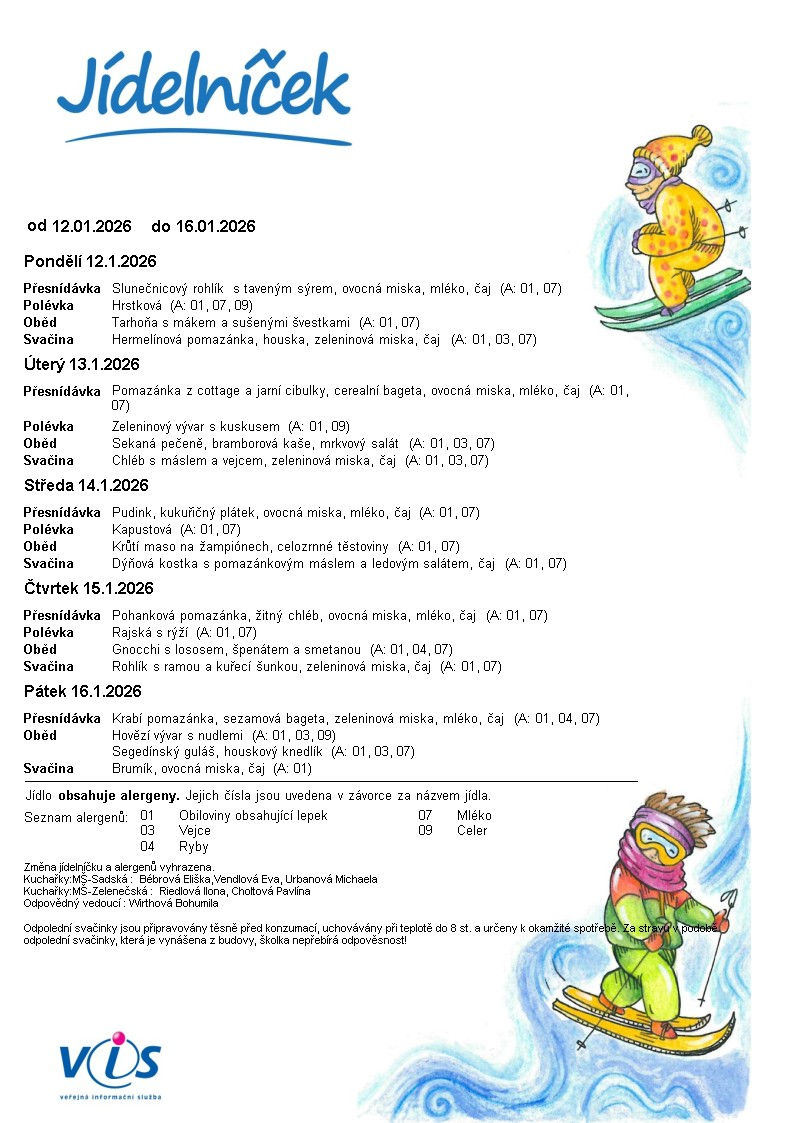 Jídelníček od 12. 01. 2026 - do 16. 01. 2026