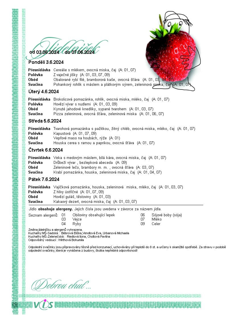 Jídelníček od 03. 06. 2024 - do 07. 06. 2024