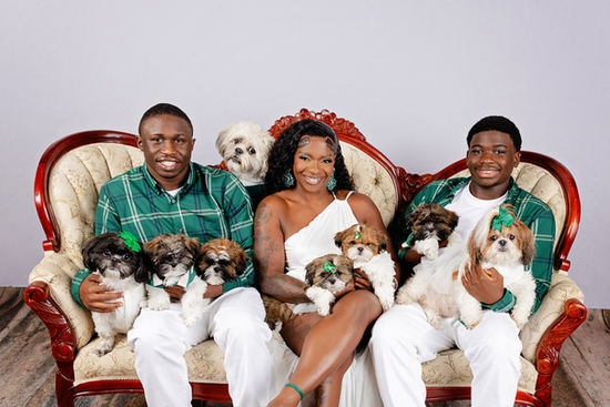 Christmas portrait with puppies, holiday portrait with puppies