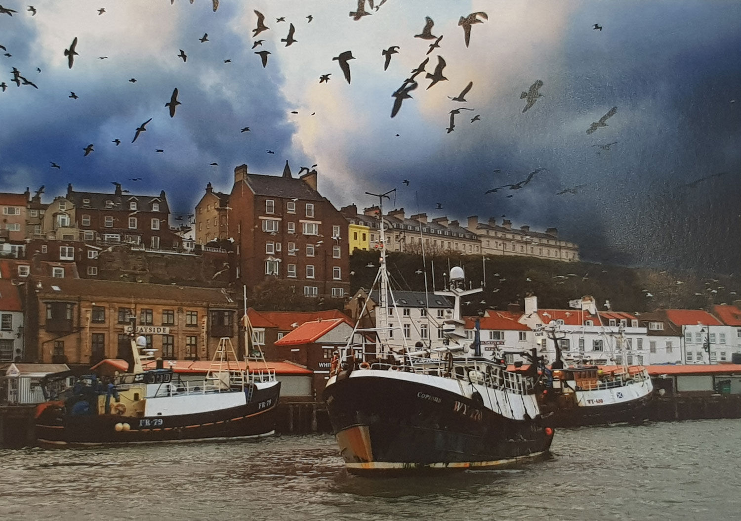 Whitby Fishing Boats & Gulls Card