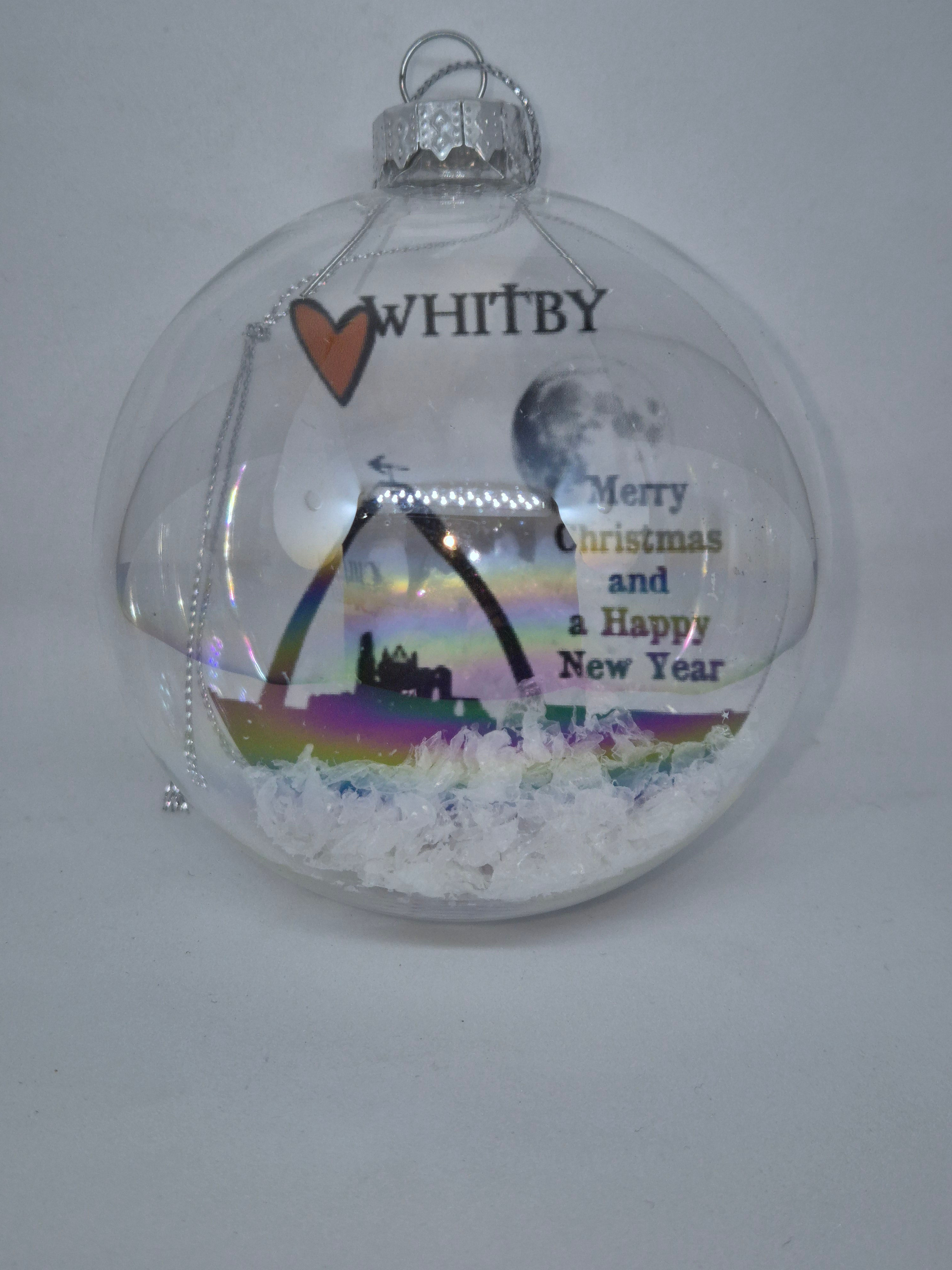 Whitby Whalebones Merry Christmas Snow Bauble