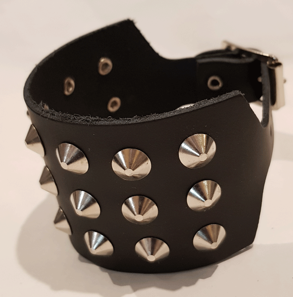 Thumbnail: 3 Row Conical Leather Wristband
