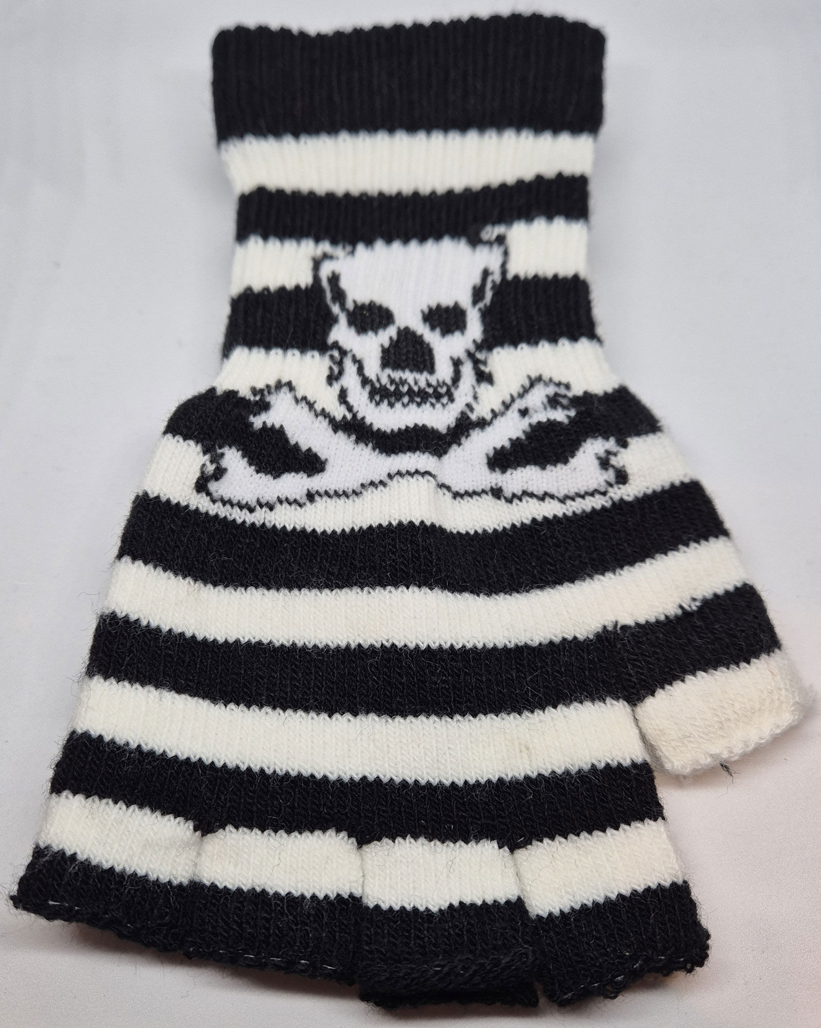 Stripe Short Skull Gloves Black And White