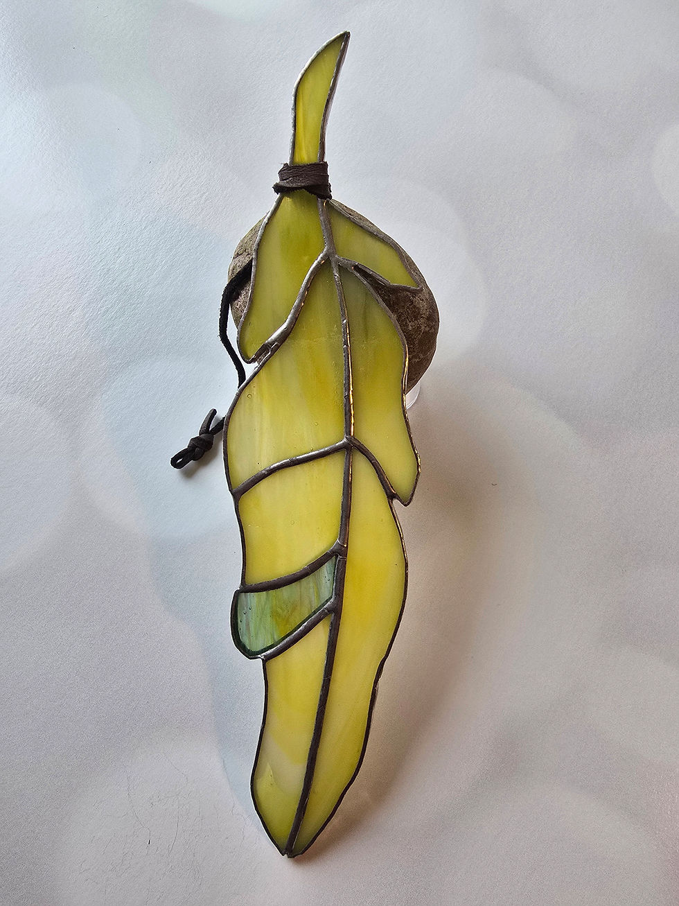 Yellow Streaky with a Touch of Turquoise Stained Glass Feather