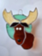 Moose Stained Glass Suncatcher with Teal Background