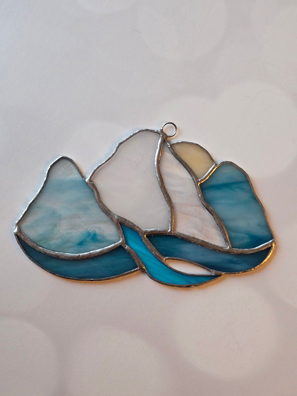 Winter Mountain Scene Stained Glass Suncatcher Front View