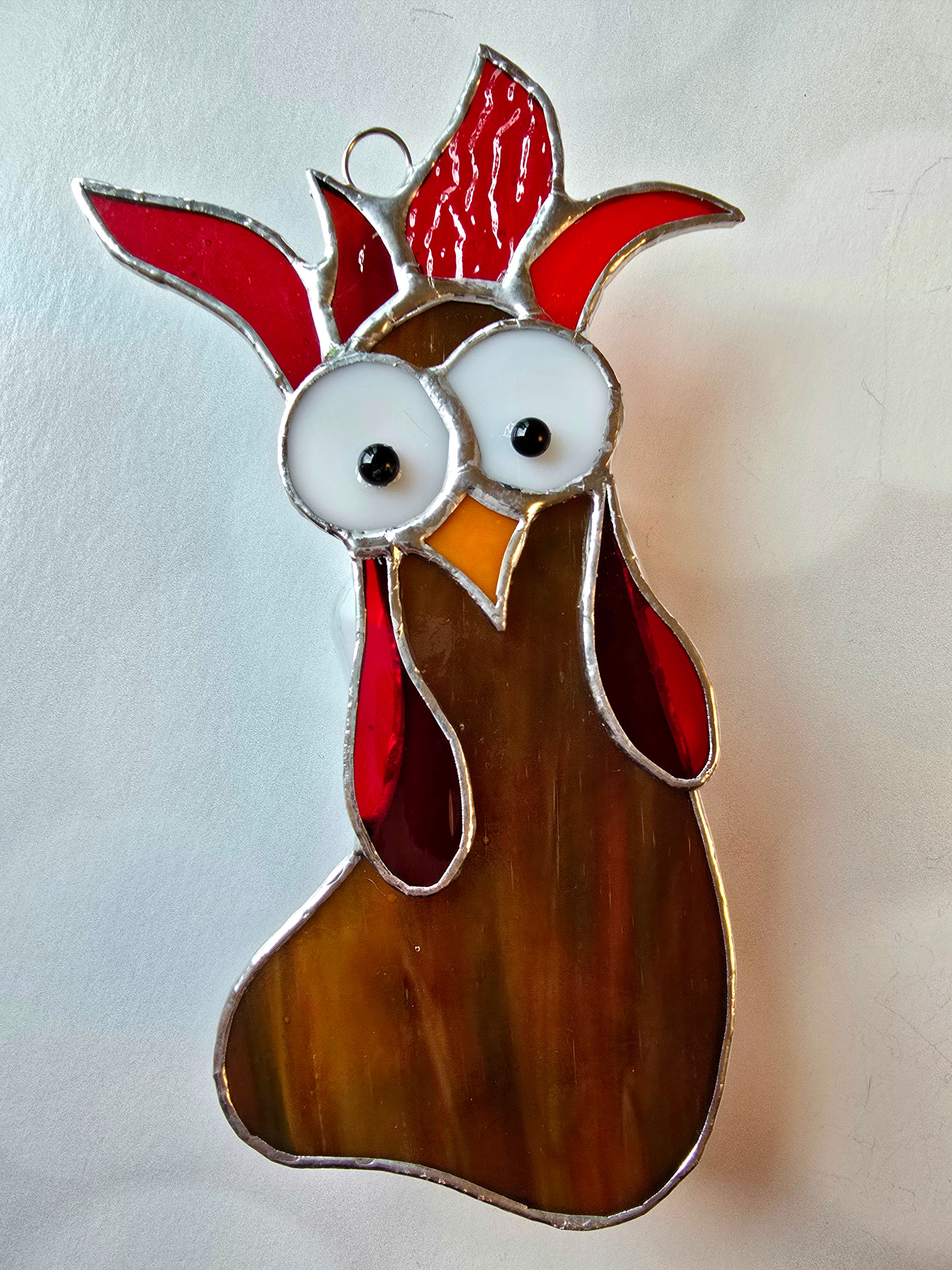 Brown Crazy Chicken Stained Glass Suncatcher