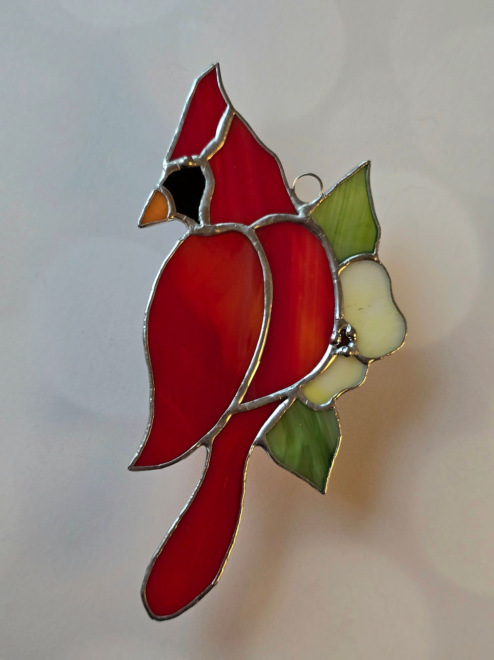 Red Cardinal Stained Glass Suncatcher Front View