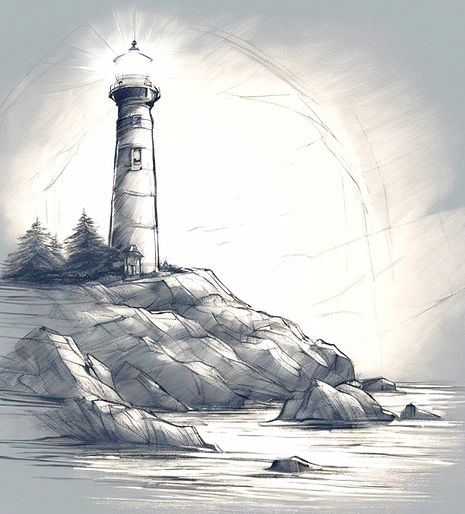 lighthouse on a cliff with light coming out of it