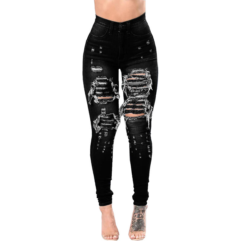 Thumbnail: High Waist Stacked Ripped Skinny Denim Jeans Sexy Stretch Pencil Fit Women
