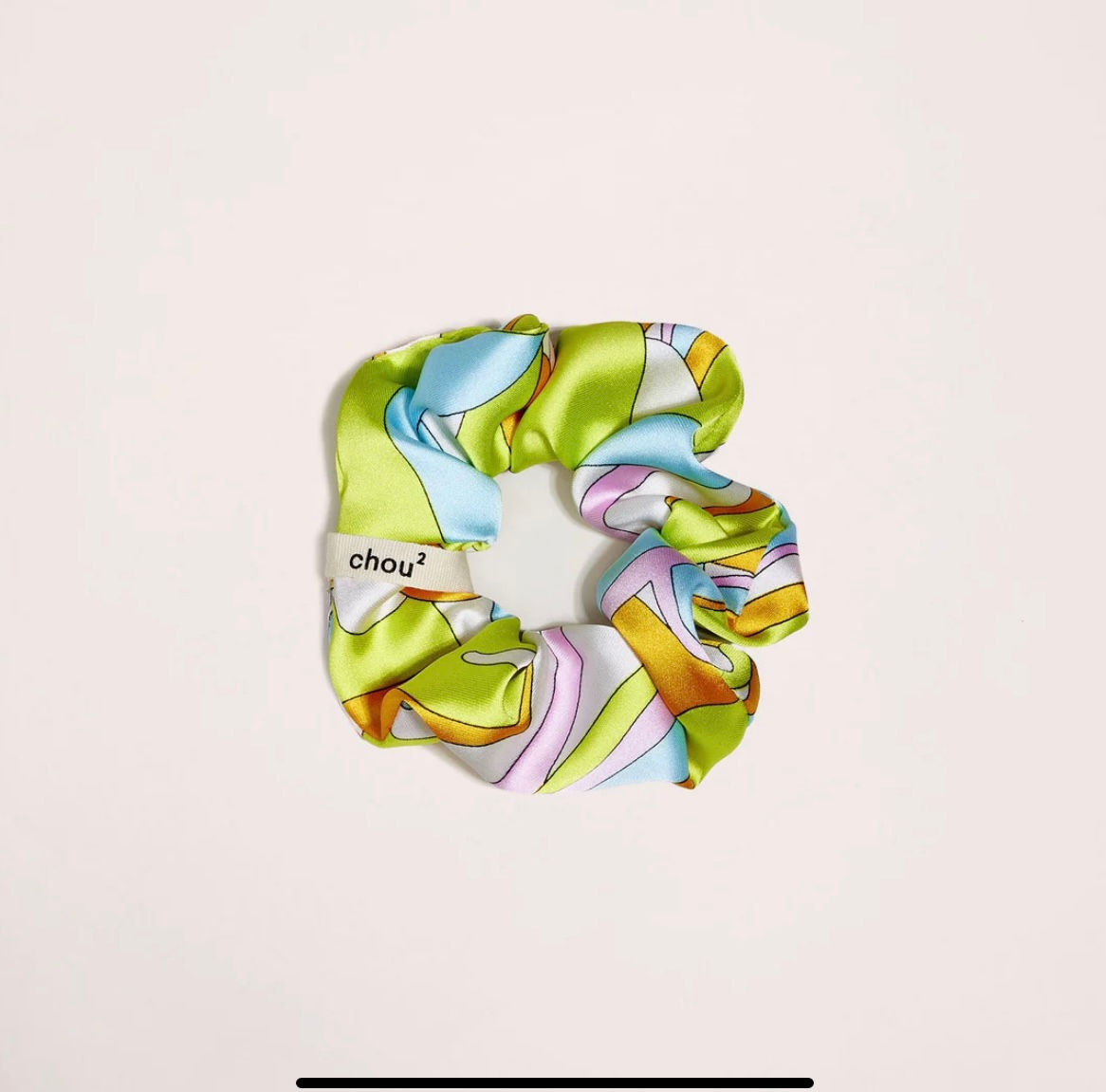 Chouchou en satin imprimé foulard vert 