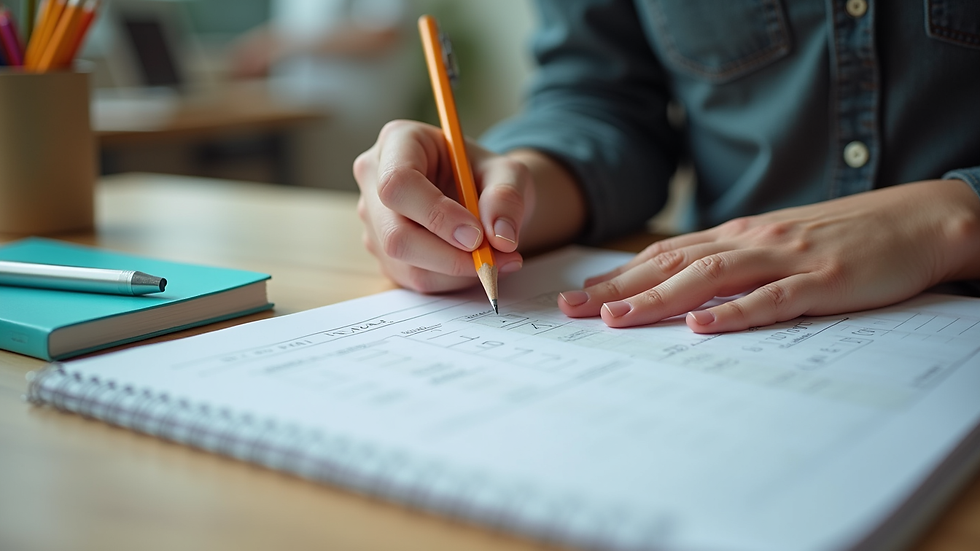 Close-up view of a teacher discussing a customized math workbook