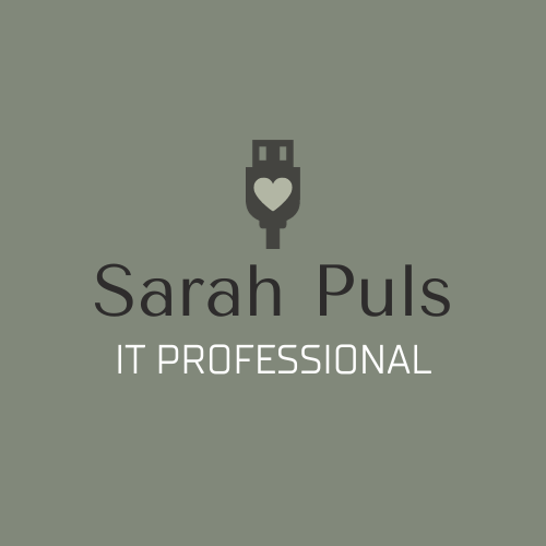 Image of a USB with a heart inside. Below it, text reads, "Sarah Puls IT Professional"