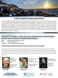 Image description: A poster with a photograph at the top featuring white houses clustered along a rocky coast. To the right of the coast is a calm ocean. In the background there is a blue sky with  thin, wispy clouds. The bottom of the poster features three photographs of the people presenting in the advertised webinar workshop.