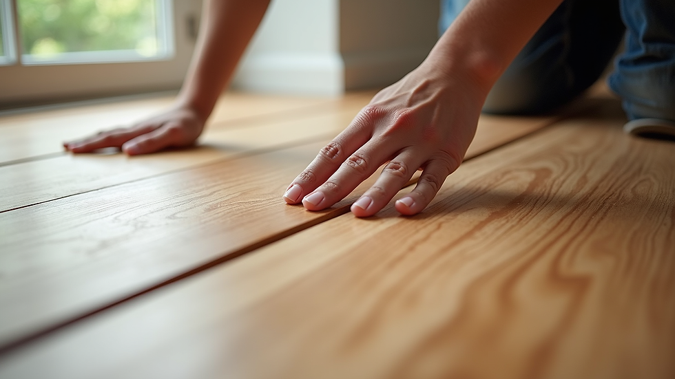 High angle view of hardwood flooring installation in progress