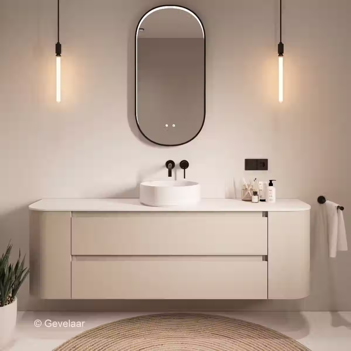 SoXeL badmeubel Cappu afgeronde hoeken afdekblad mat wit 180cm