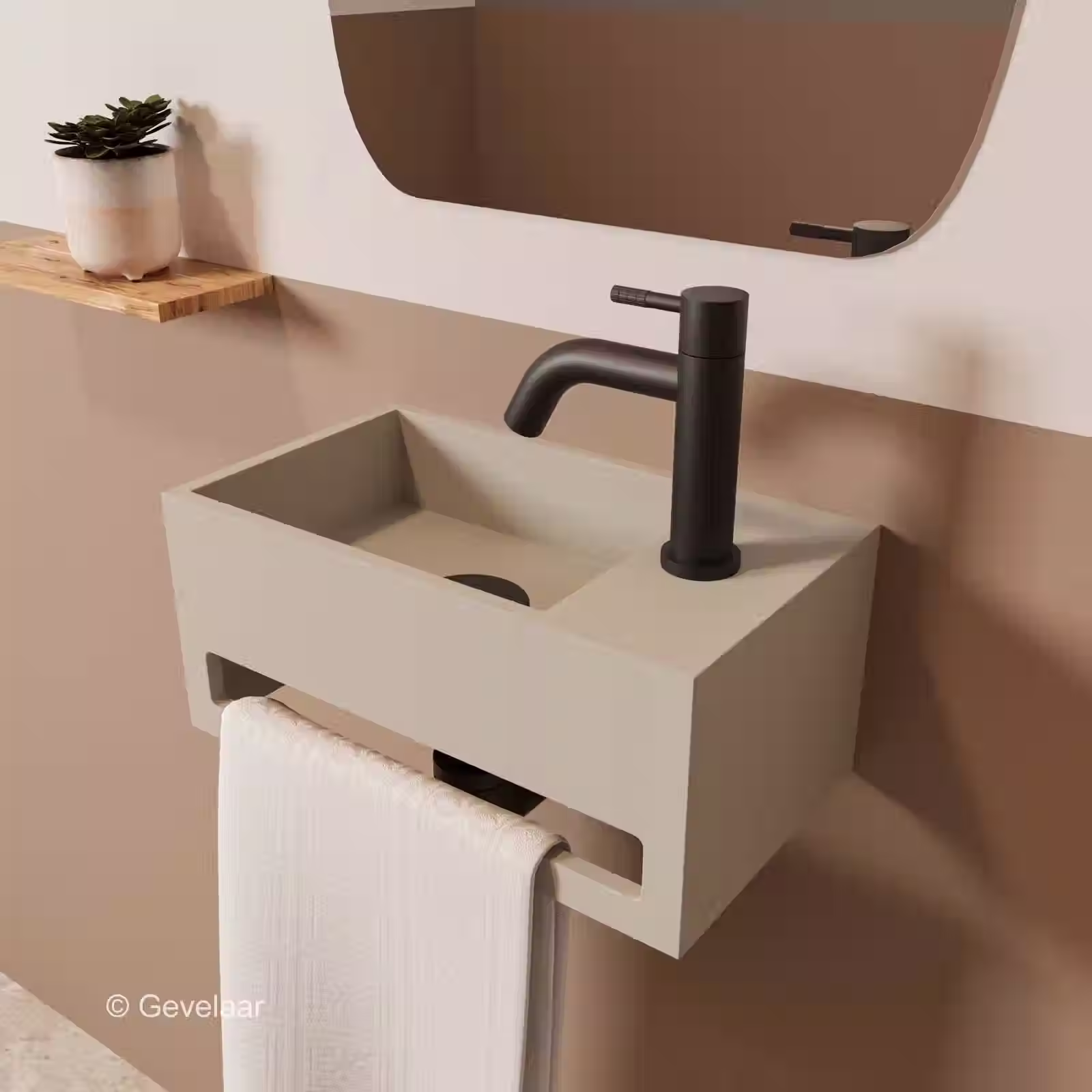 Zaphir SoSu fonteinset solid surface beige rechts schuin gebogen mat zwart