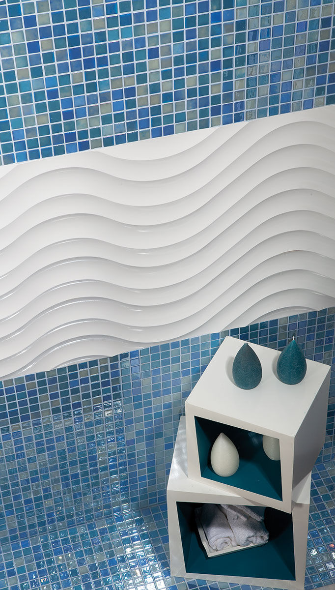 Licht Blauwe Vierkant Glasmozaïek Tegels op het wand