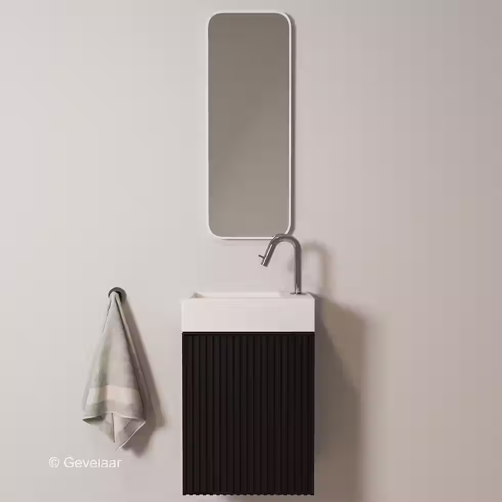 Zaphir Freshdip Fonteinset zwarte kast wasbak mat wit kraan chroom