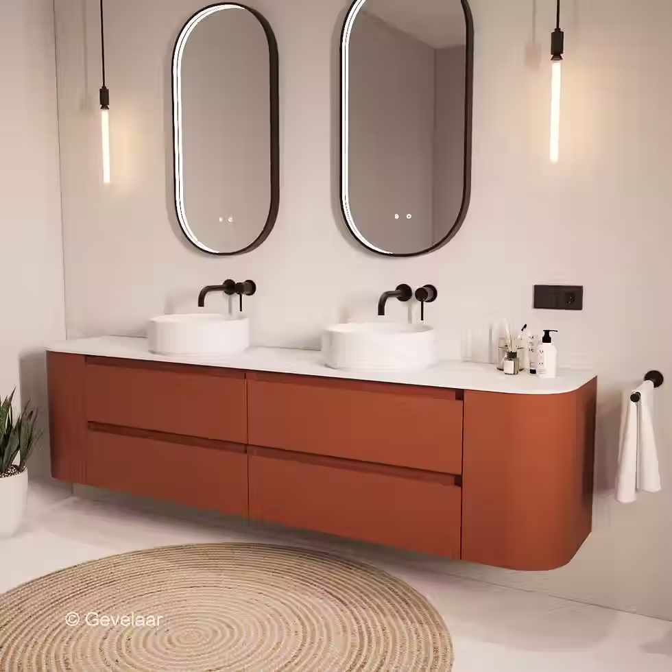 Thumbnail: SoXeL badmeubel Terra afgeronde hoeken dubbel afdekblad mat wit 220cm