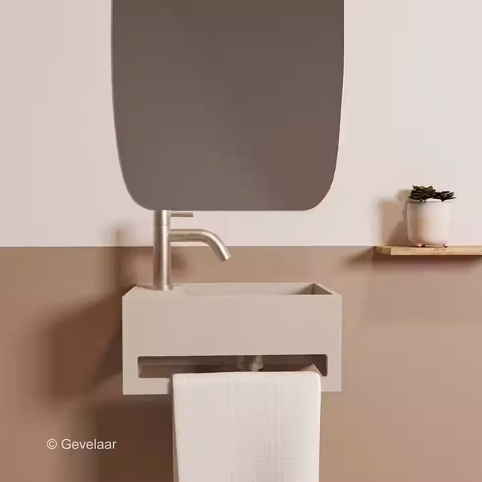 Zaphir SoSu fonteinset solid surface beige links schuin gebogen RVS