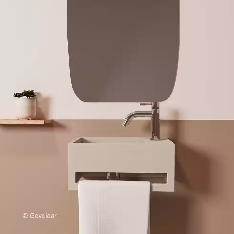 Zaphir SoSu fonteinset solid surface beige rechts schuin gebogen chroom