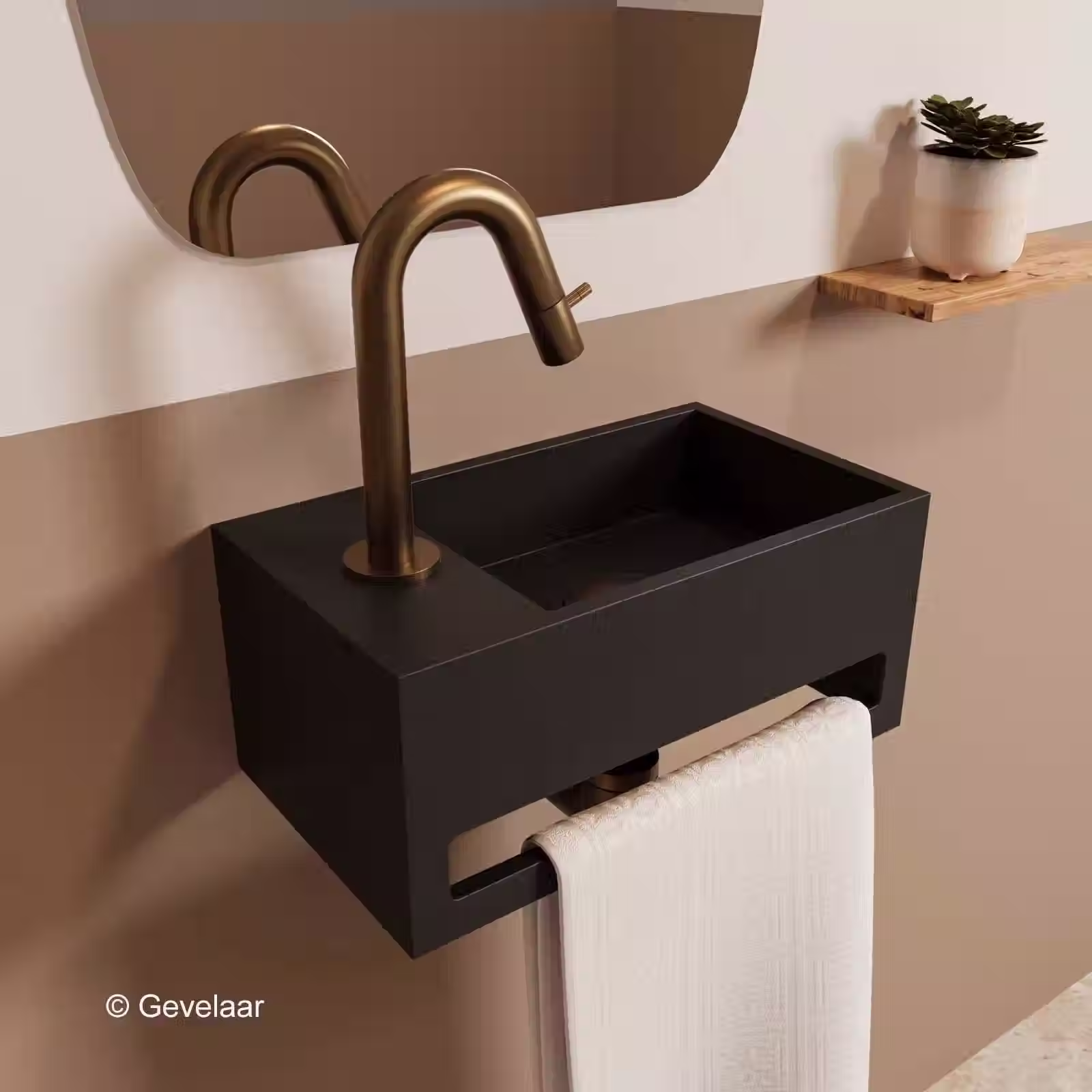 Zaphir SoSu fonteinset solid surface mat zwart links gebogen geb. brons
