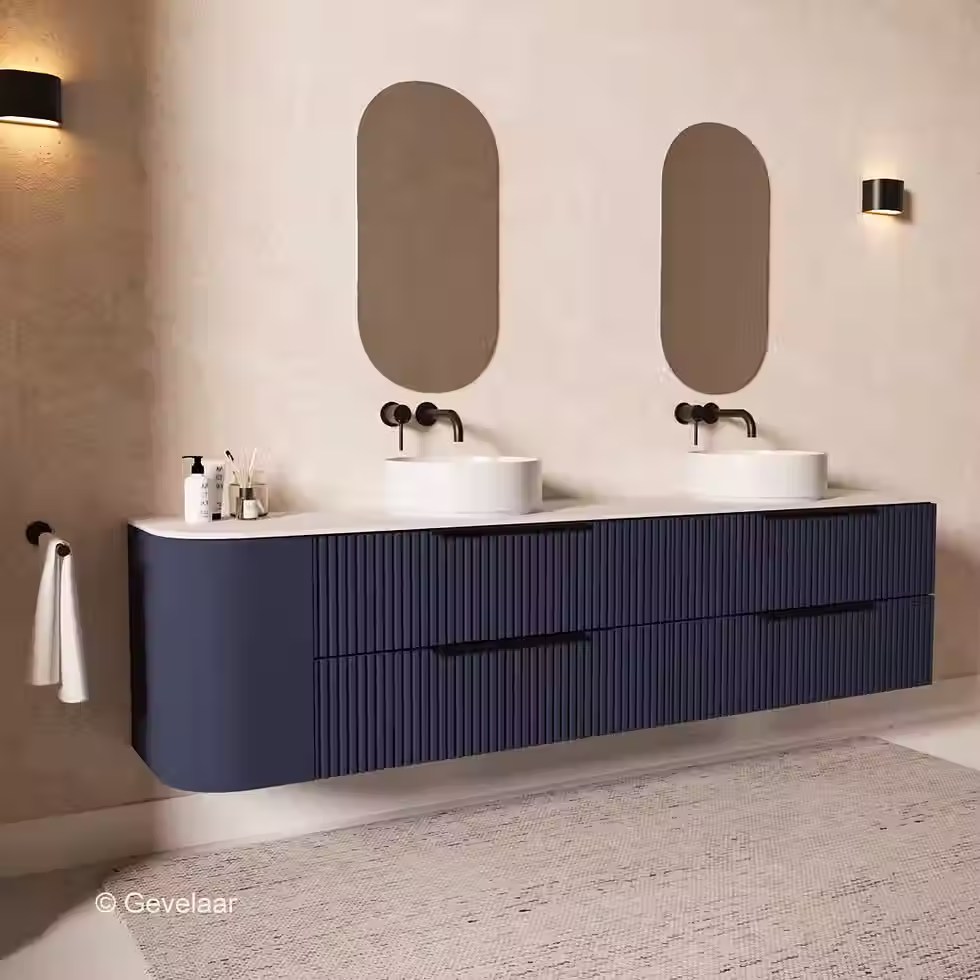 Thumbnail: SoXeL Rib badmeubel intens blauw dubbel afdekblad mat wit links 220cm