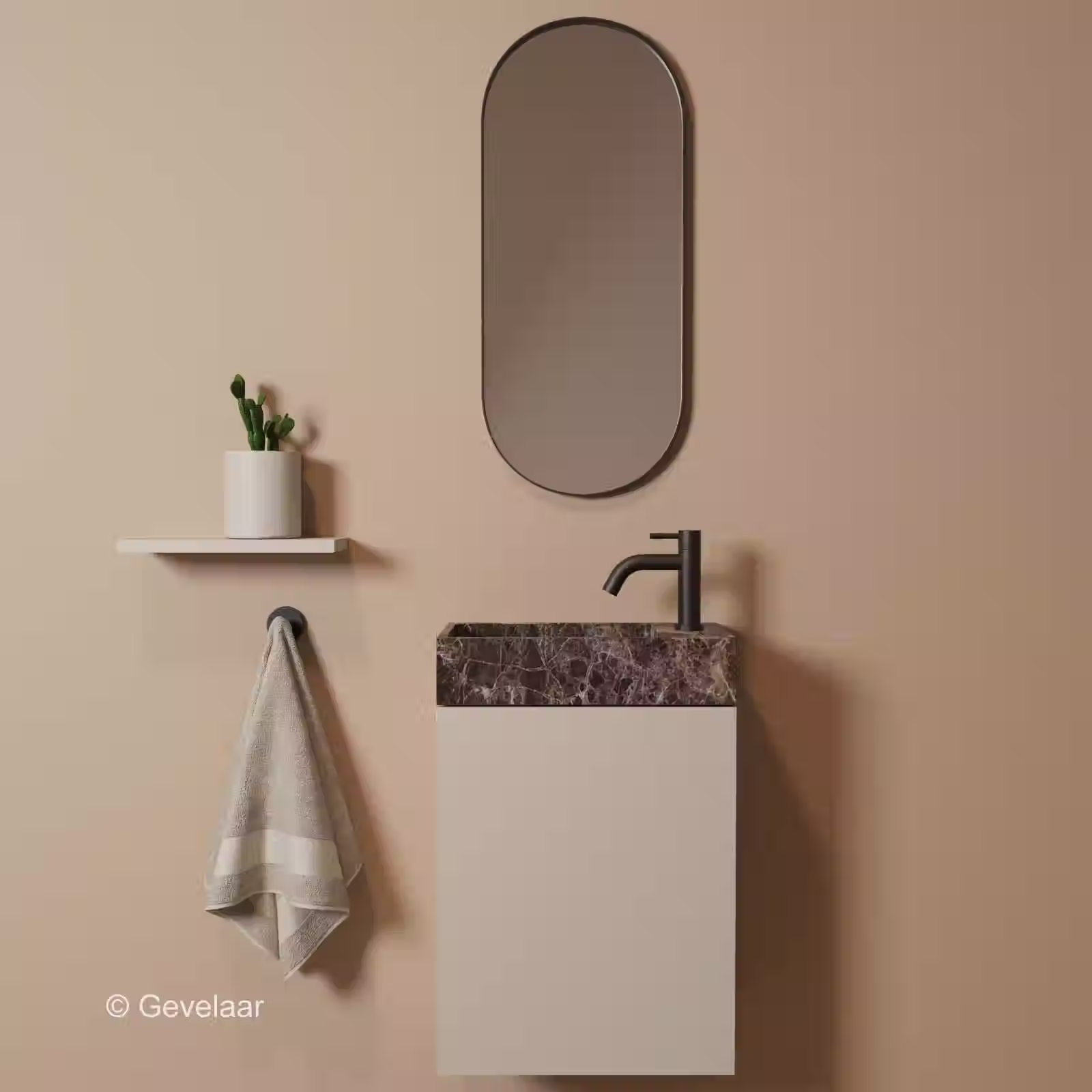 Zaphir Freshdream fonteinset beige emperador rechts schuin gebogen mat zwart