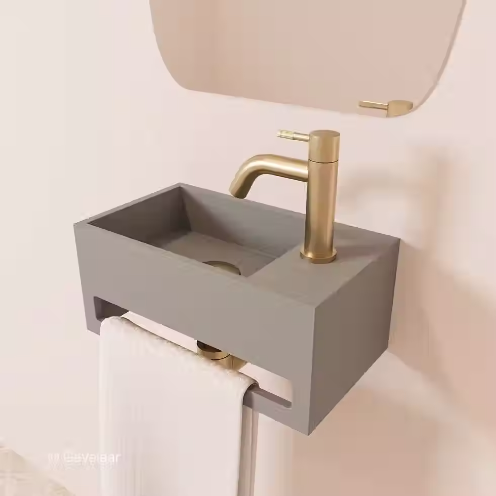 Zaphir SoSu fonteinset solid surface clay beton rechts schuin gebogen geb. goud