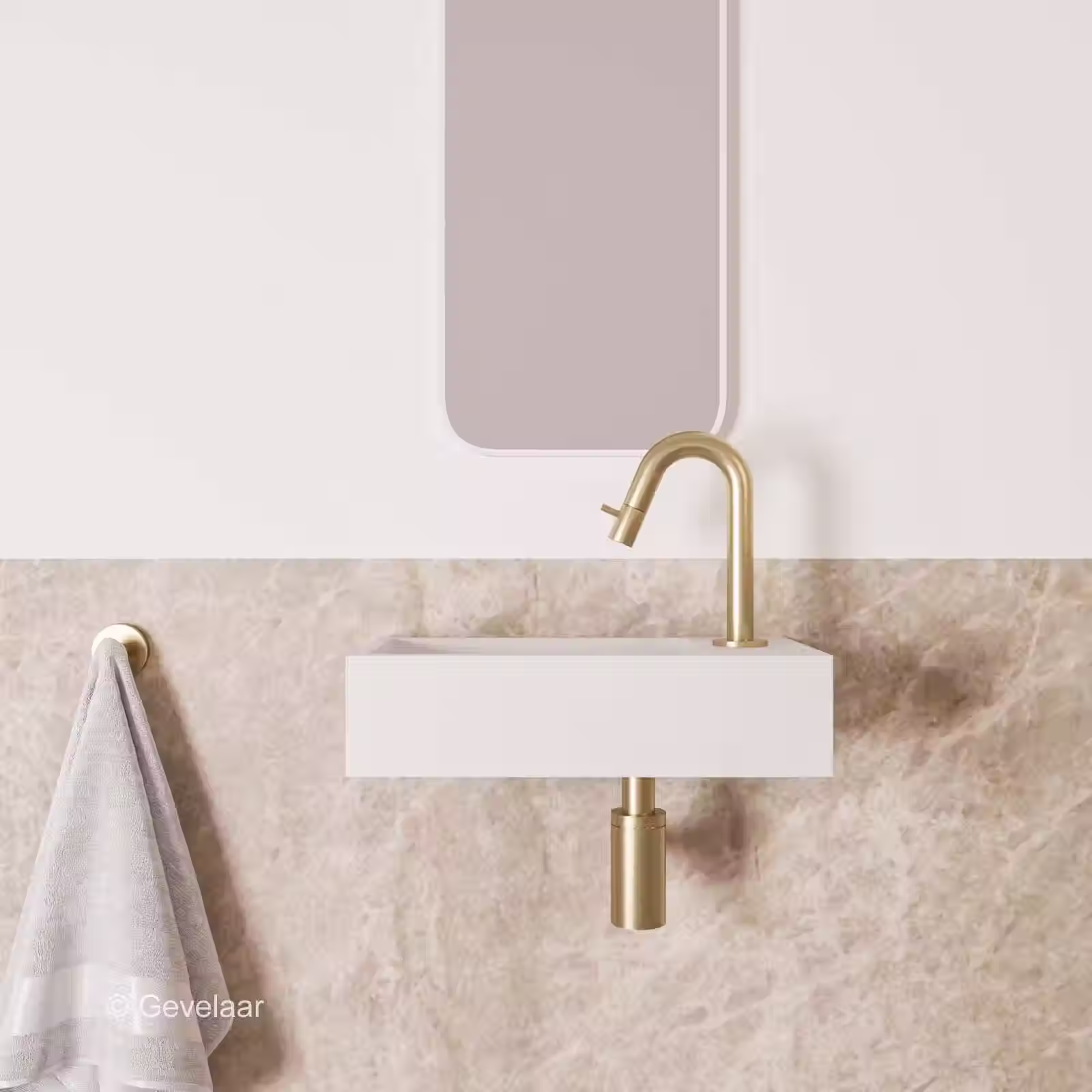 Zaphir Eva fonteinset solid surface mat wit rechts gebogen geb. goud