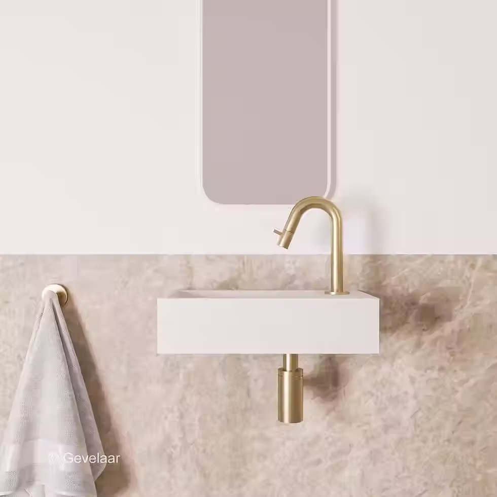 Thumbnail: Zaphir Eva fonteinset solid surface mat wit rechts gebogen geb. goud