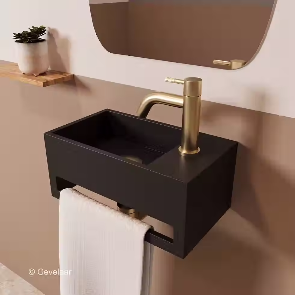 Zaphir SoSu fonteinset solid surface mat zwart rechts schuin gebogen geb. goud