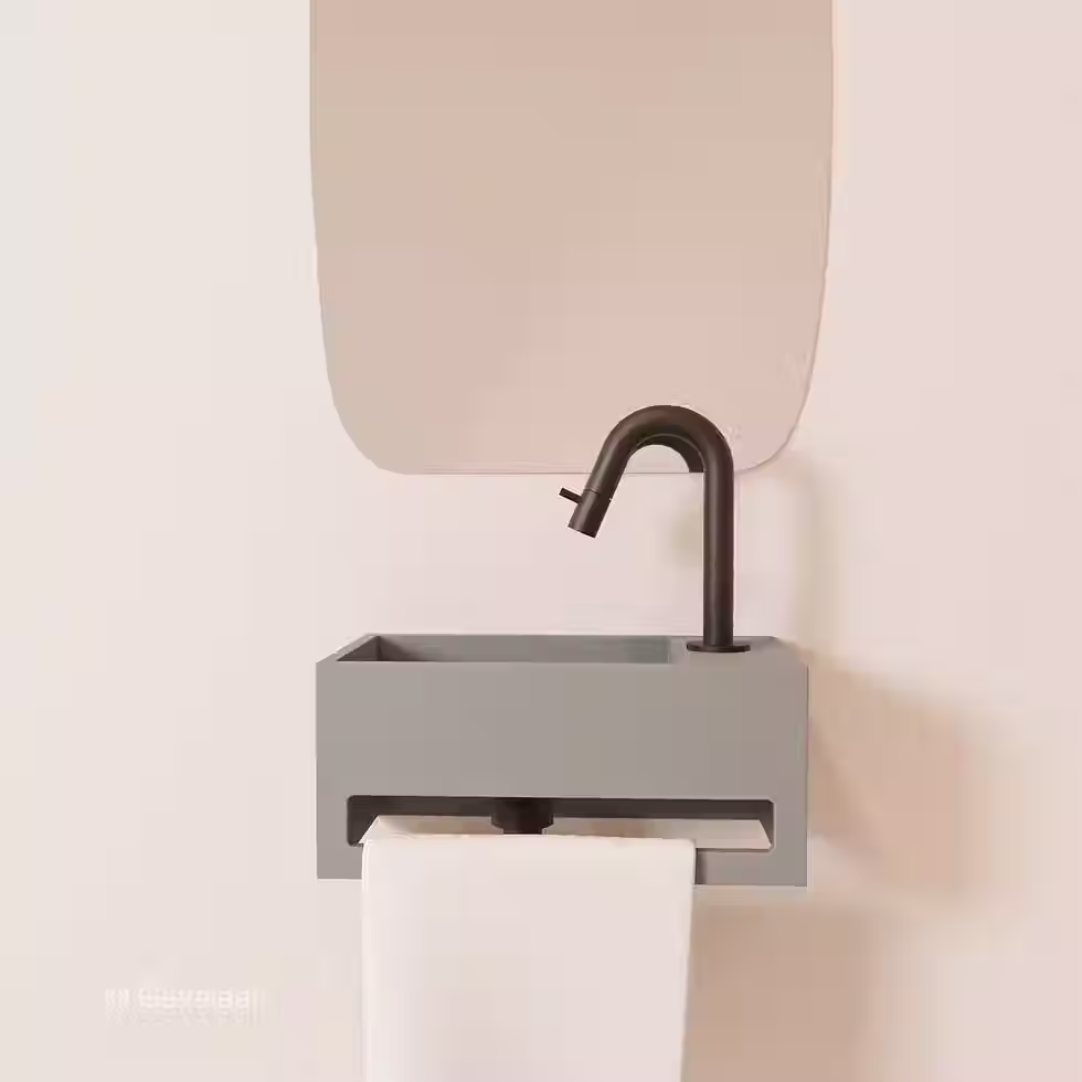 Zaphir SoSu fonteinset solid surface clay beton rechts gebogen mat zwart