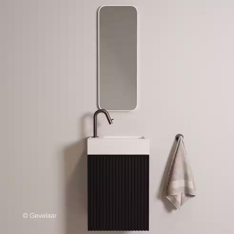 Zaphir Freshdip Fonteinset zwarte kast wasbak mat wit kraan gunmetal