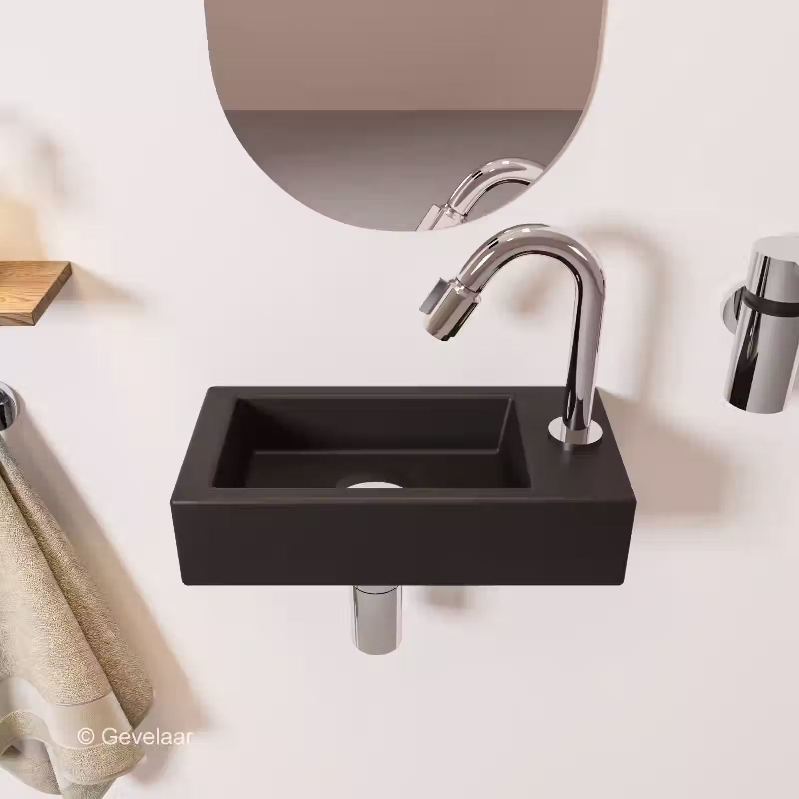 Tanaro Ceva fonteinset mat zwart 40 cm rechts gebogen kraan chroom