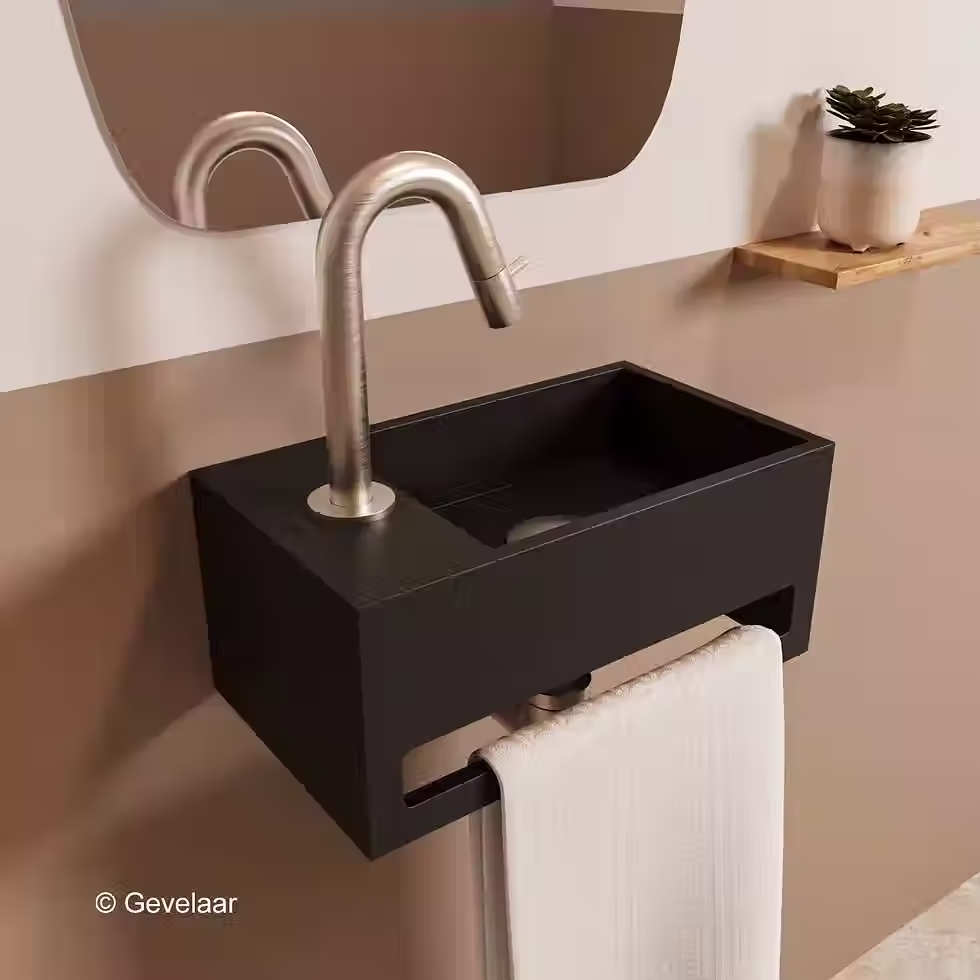 Zaphir SoSu fonteinset solid surface mat zwart links gebogen RVS