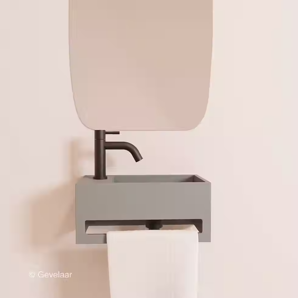 Zaphir SoSu fonteinset solid surface clay beton links schuin gebogen mat zwart