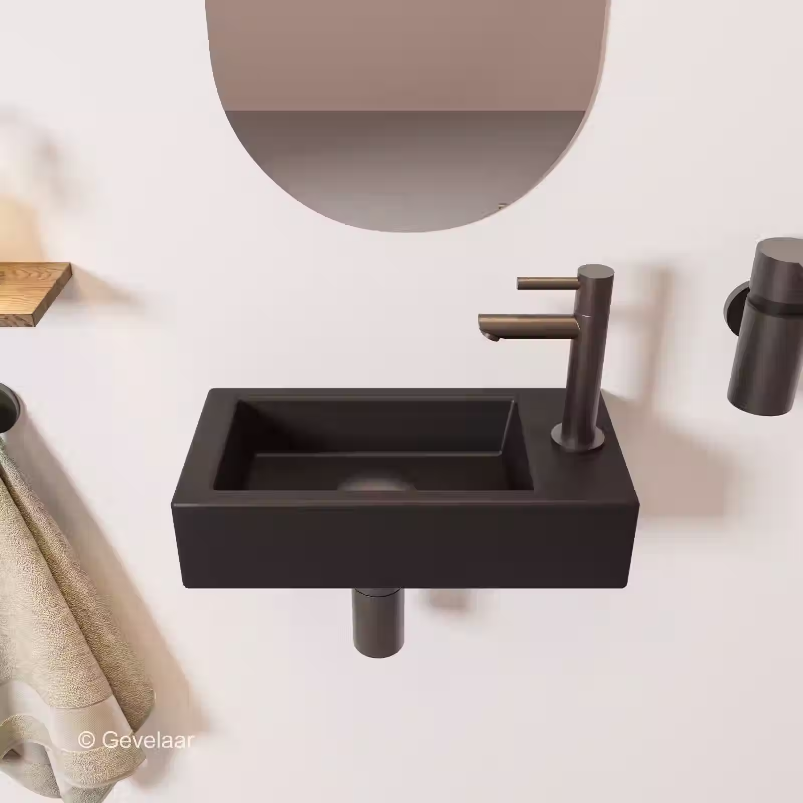 Tanaro Ceva fonteinset mat zwart 40 cm rechts rechte kraan gunmetal