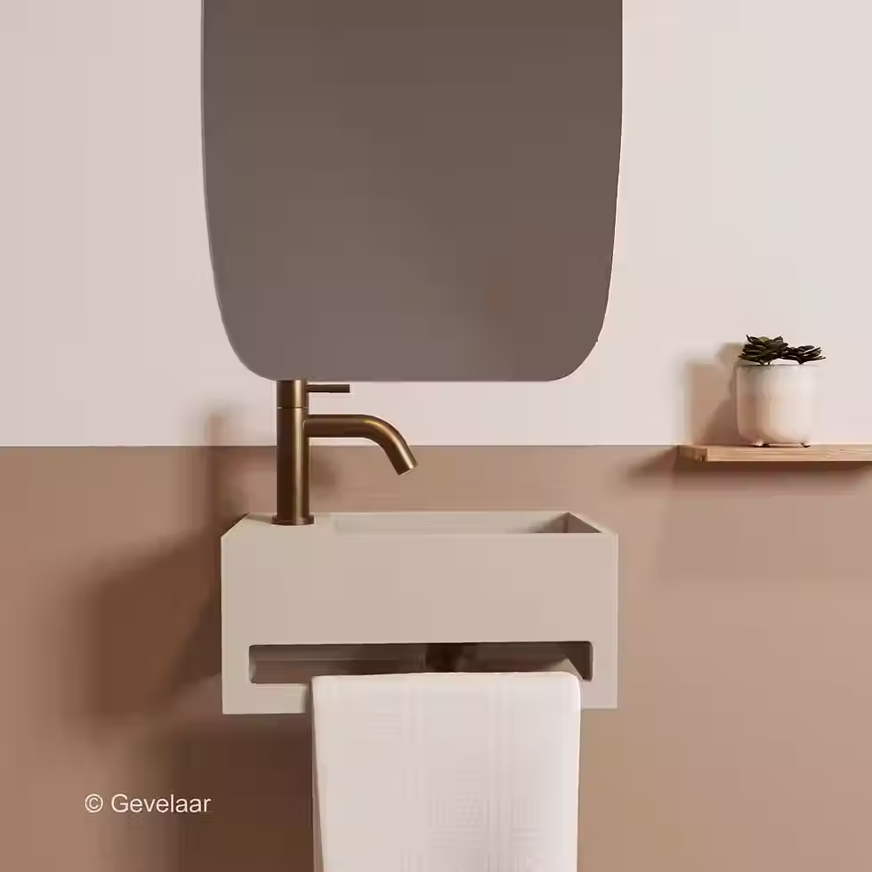 Zaphir SoSu fonteinset solid surface beige links schuin gebogen geb. brons