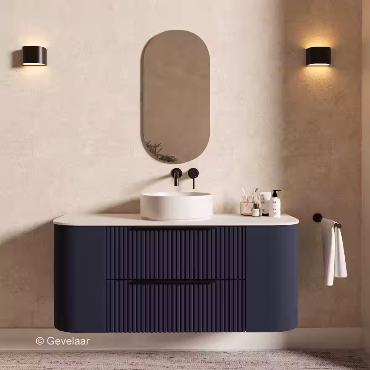 SoXeL Rib badmeubel intens blauw afgeronde hoeken afdekblad mat wit 130cm